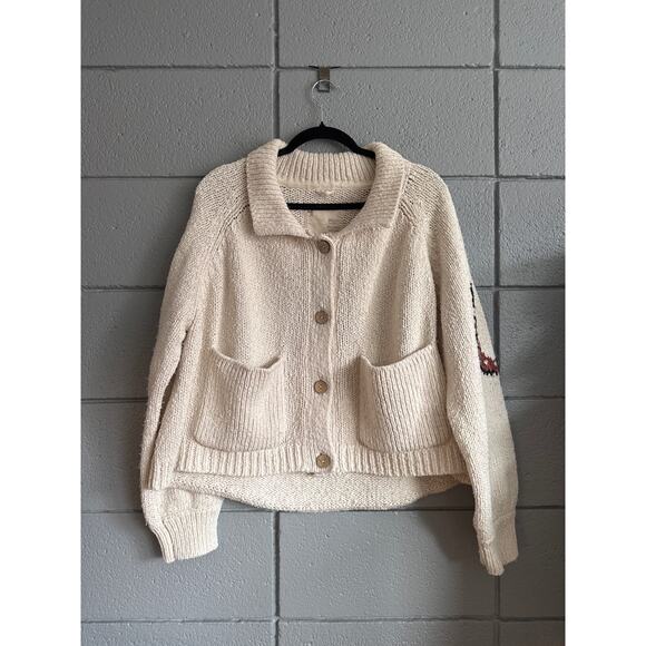 Womens Anthropologie Pilcro Western Horse Cardigan Sweater Equestrian Cream sz L - Picture 3 of 6